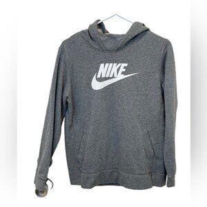 Nike Gray Pullover Hoodie XL With Logo Print & Front Pockets